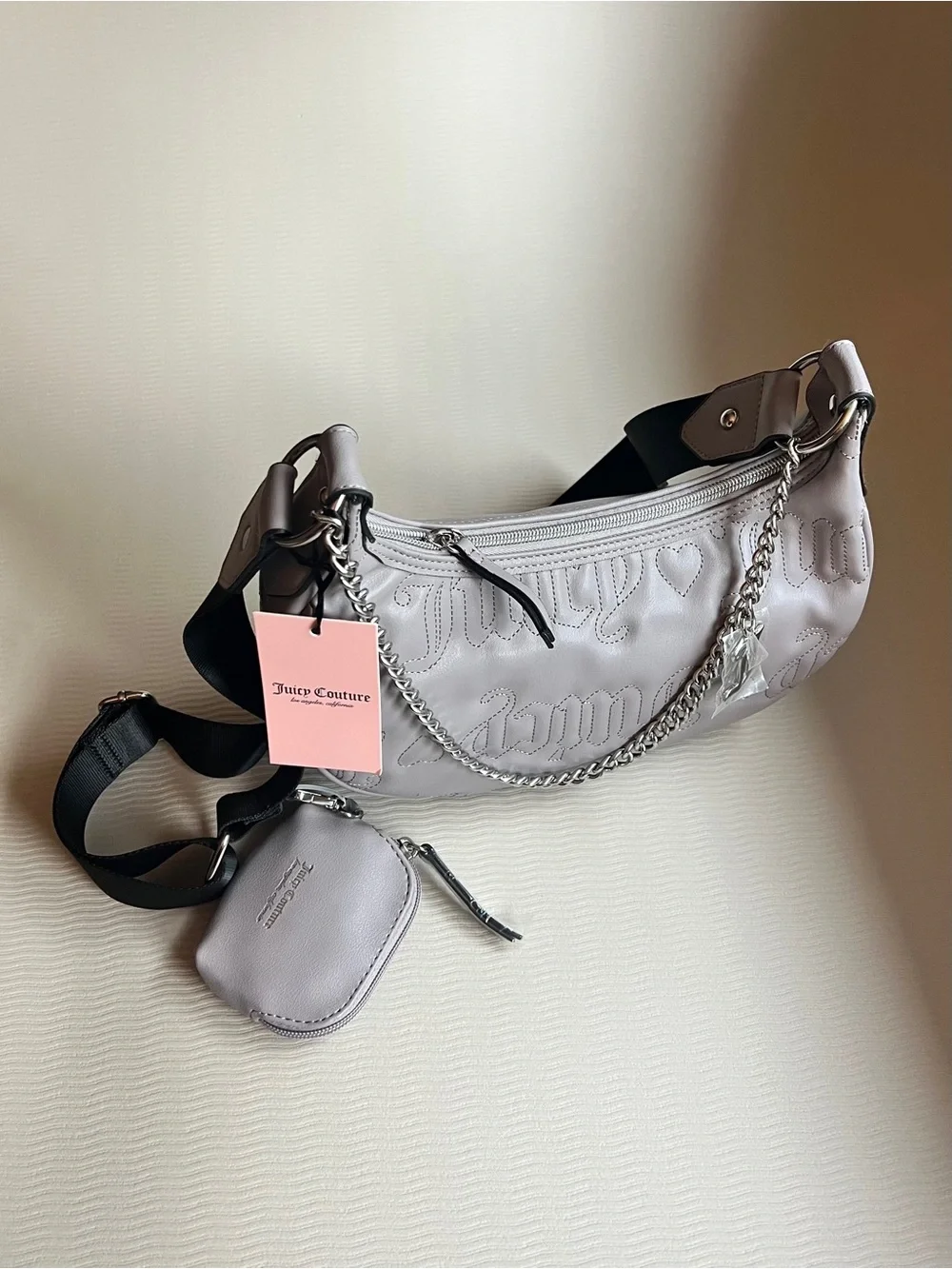 Juicy Couture Quilted Puff Half Moon Crossbody – Grey NWT